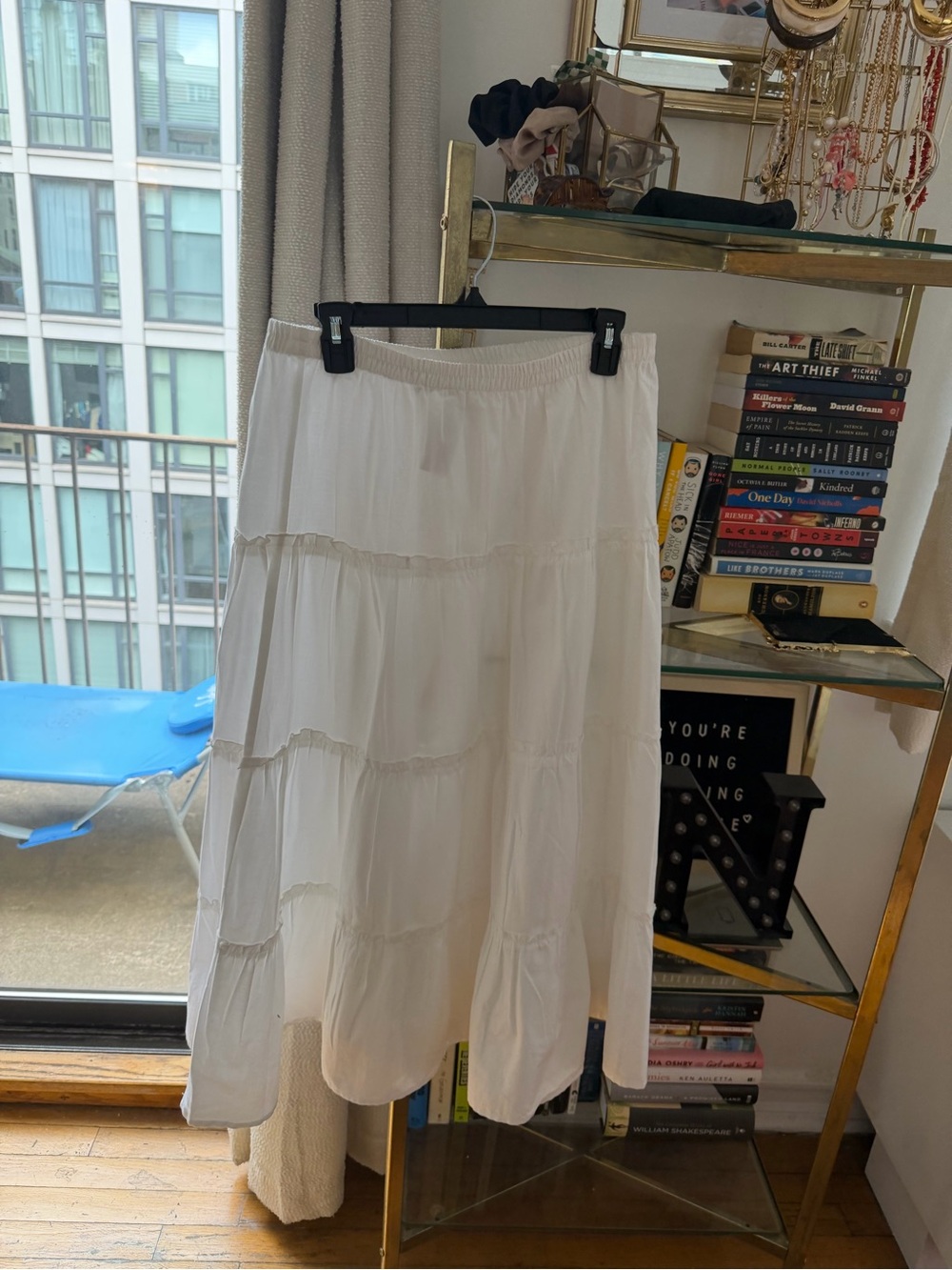 Sunday Best White Tiered Midi Skirt with Elastic Waist